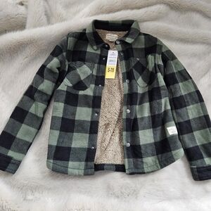 Green and Black Plaid Jacket with Sherpa Lining